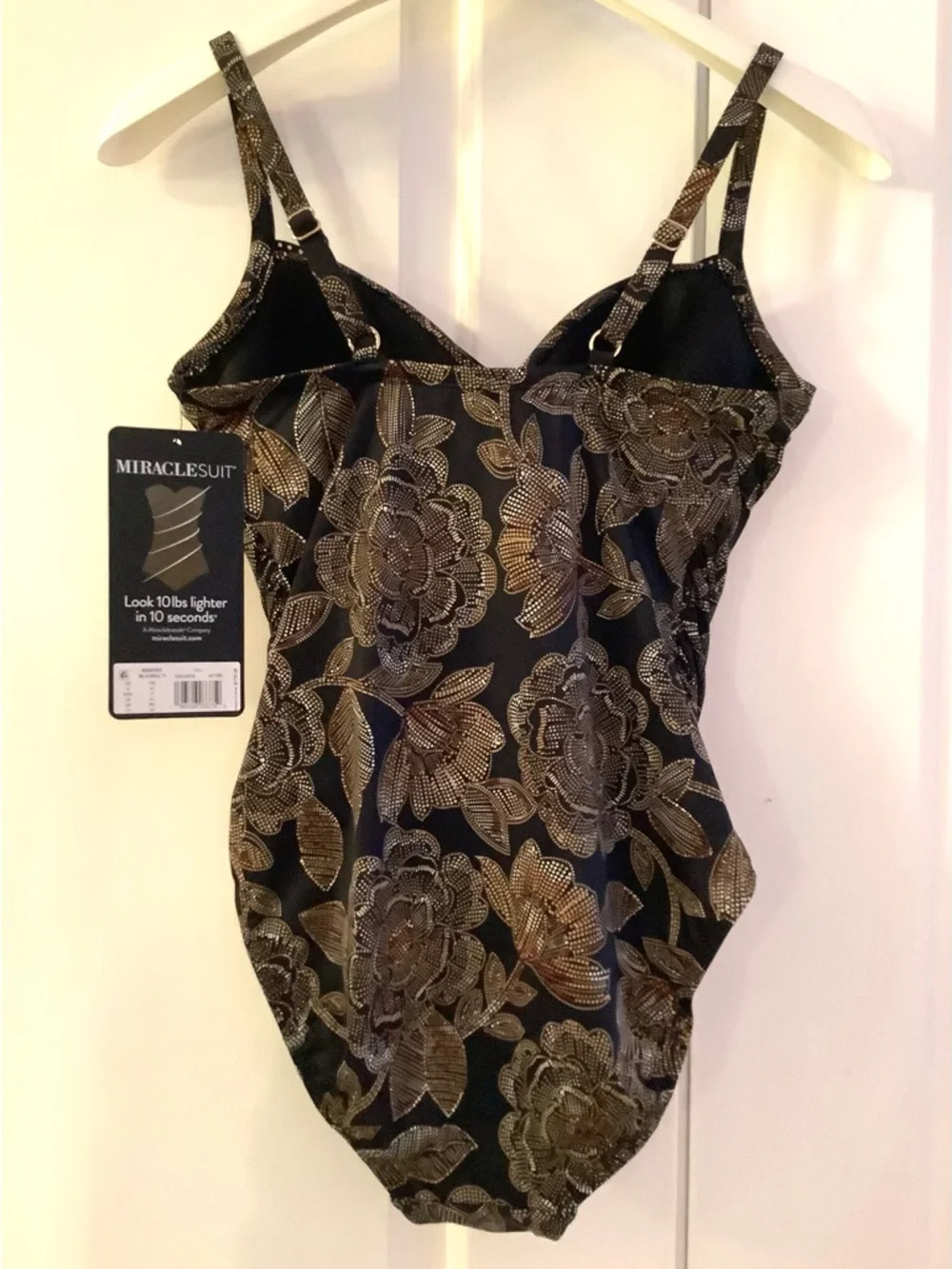 MIRACLE SUIT Petal Pusher Gali Black & Gold Foam Cup V-Neck One Piece swimsuit - Picture 9 of 13